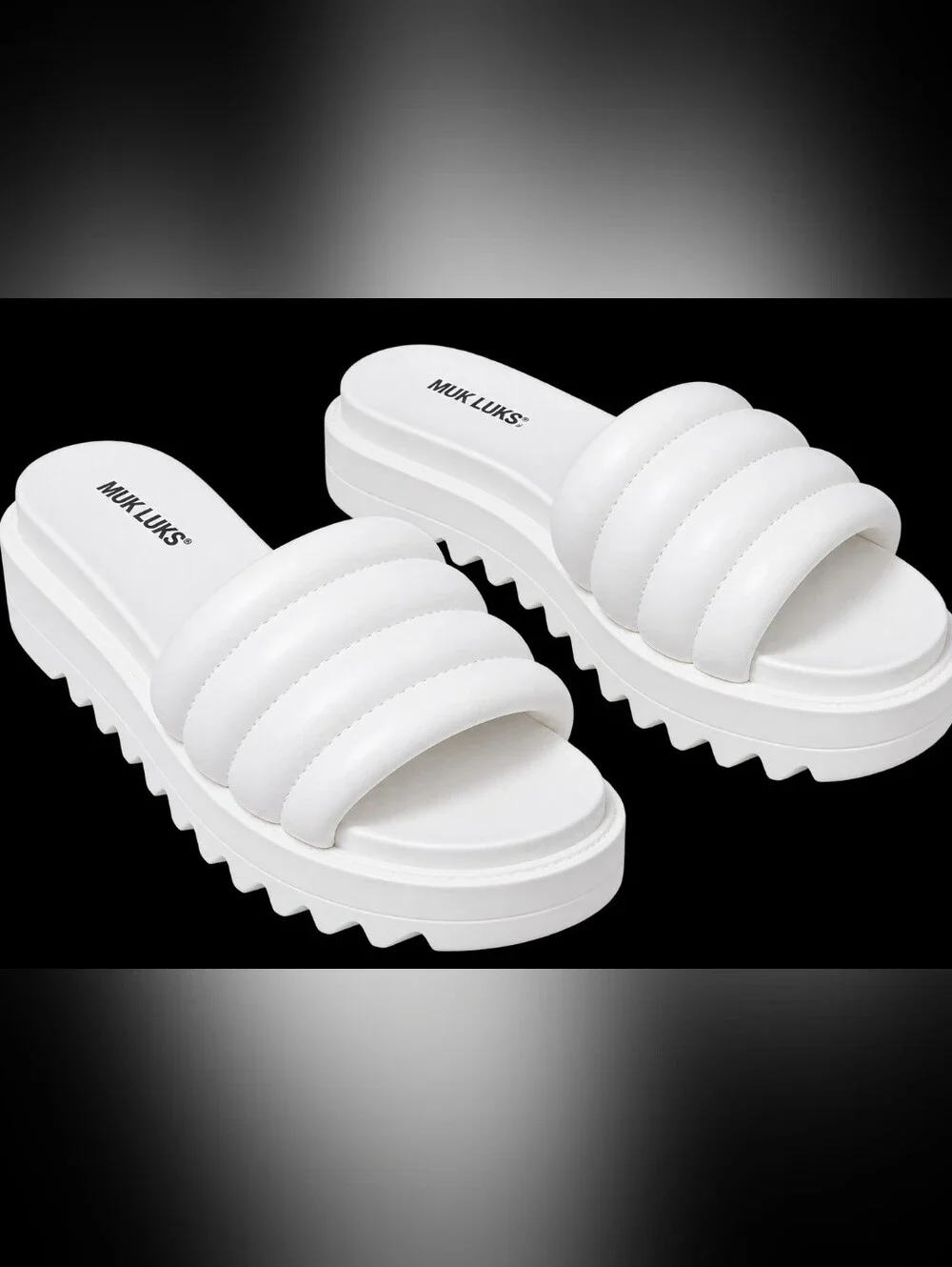 MUK LUKS Sun Catcher White Puffer Platform Slide Sandals Size 9-10 Y2K CC